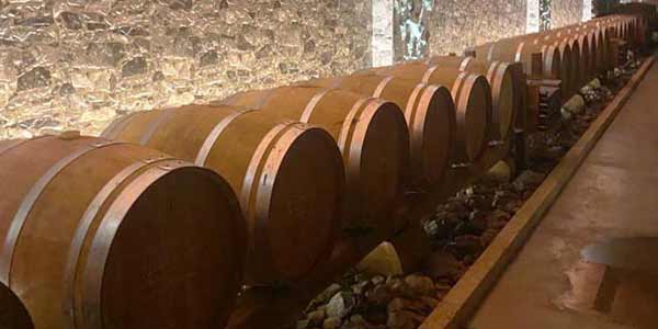 barrels of wine in an Italian wine cellar